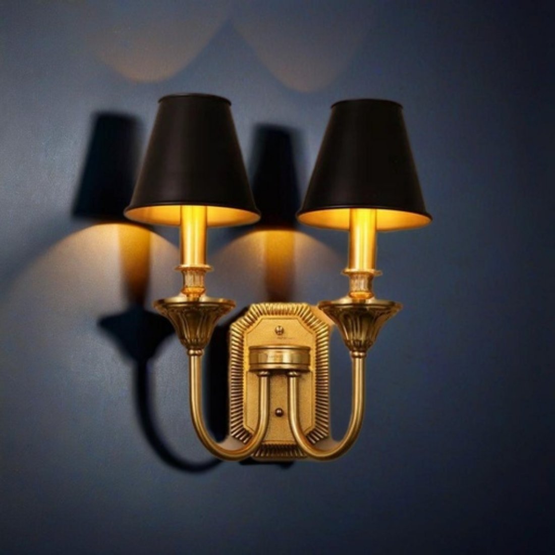 2-Light-Black-Shade-Double-Arm-Wall-Sconce