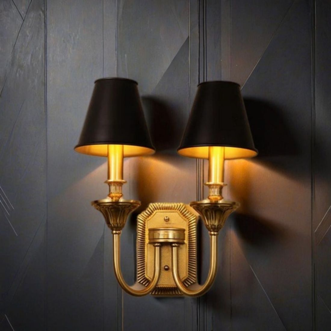 Antique-Black-Shade-Double-Arm-Wall-Sconce